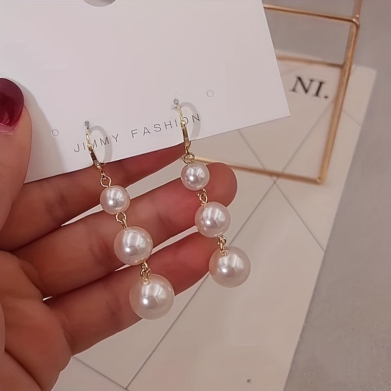 Women's Pearl Drop Earrings Long Tassel Beaded with Hooks